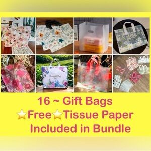 Elegant Floral Gift Bag Set with Tissue Paper